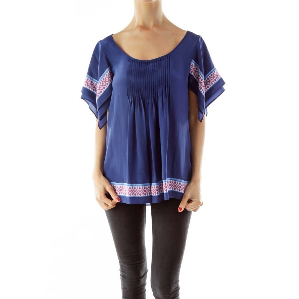 Banana Republic Silk Purple Round Neck Print Blouse